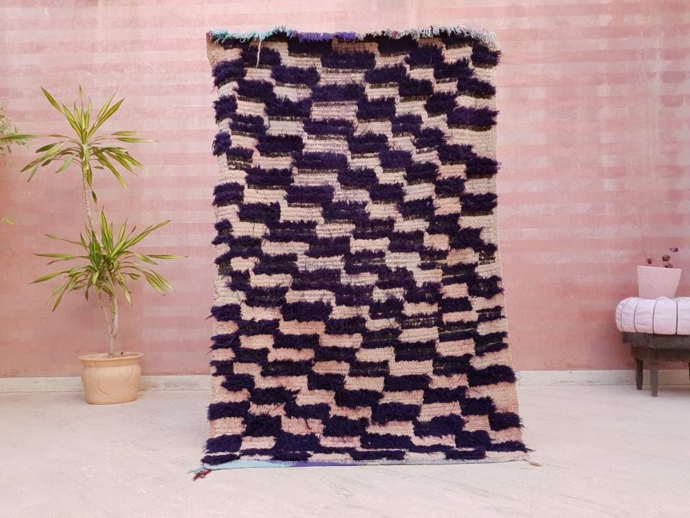 50% OFF CLOSING SALE Vintage Moroccan Rug, Unique Checkered Blush powder Pink and Purple Boujaad Rug boucherouite rug, Unique accent rug