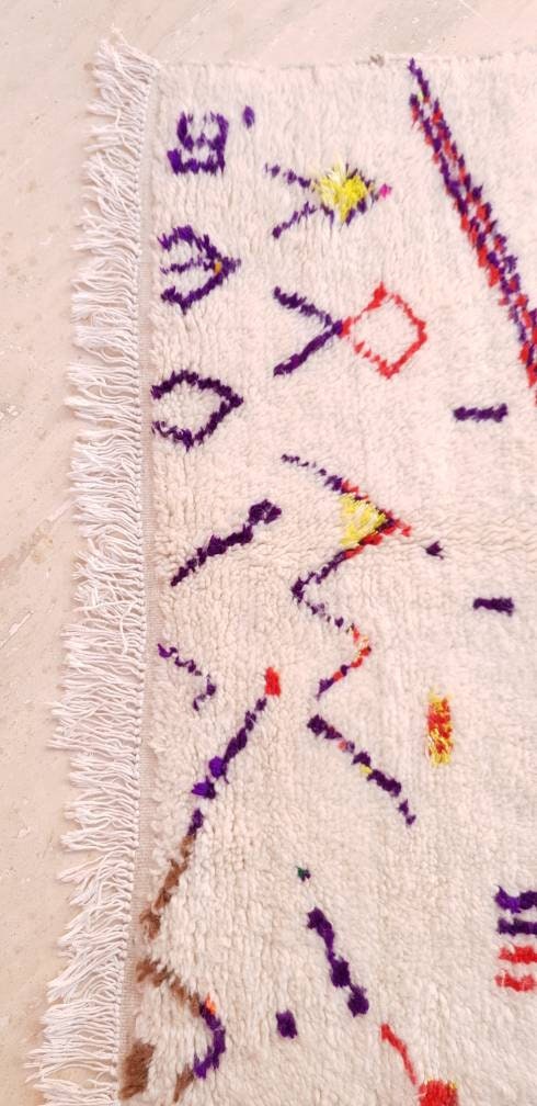 Finest Moroccan Rug 3.6x5 Soft Azilal Rug "Heart at Home" Authentic Berber carpet Nursery morrocan Rug Beni Ourain rug, living room rug
