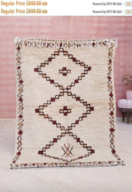 Vintage Moroccan Rug 4x6 Gorgeous Unique Berber Azilal Rug, Soft Wool bedroom rug living room rug boho rug, dark brown ivo