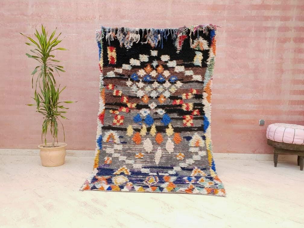 Vintage Moroccan Rug 3.5x7.5 Stunning Vintage Boujaad Rug, Berber Artistic Rug, bedroom rug, bedside rug, artistic rug