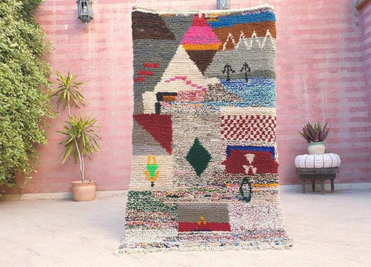 50% OFF CLOSING SALE Vintage Moroccan Rug 3.2x5.6 "Green Dress" unique Super Pretty vintage handmade Rug, colorful berber rug Artistic rug