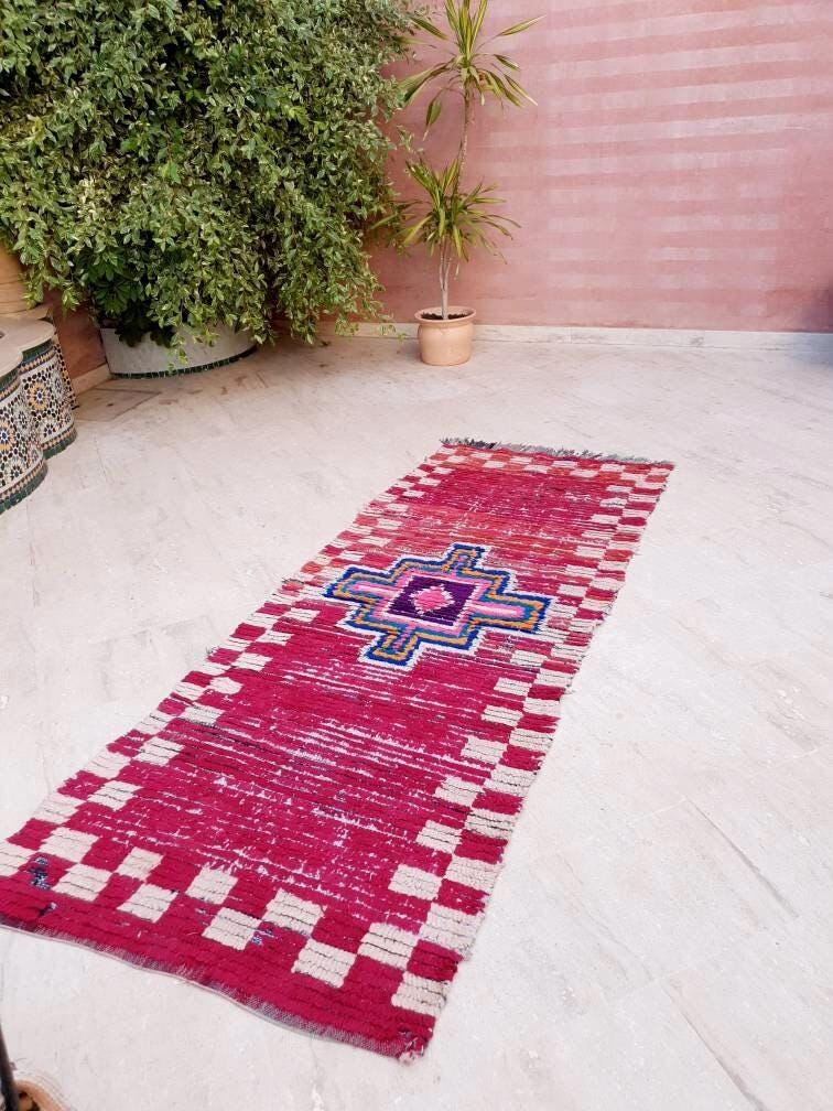 50% OFF CLOSING SALE Vintage Moroccan rug 3.1x8.1 Gorgeous Boujaad runner rug, Maroon Beet Purple Boujad rug, Entry hallway rug