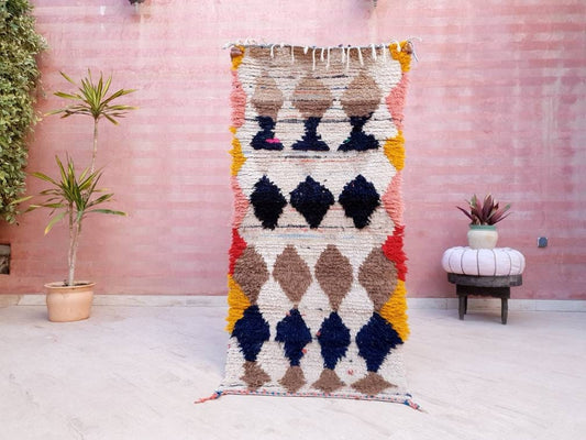 Gorgeous Moroccan Rug 2.6x5.8  Super Pretty Vintage Boucherouite Azilal Runner rug Colorful Hallway rug