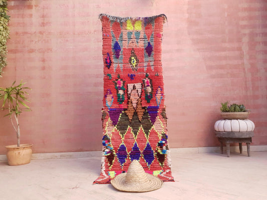 Moroccan Runner Rug 2.3x6.6 ft • Vibrant Abstract Vintage Boujaad Hallway Rug • Colorful Pretty Berber Boucherouite Runner