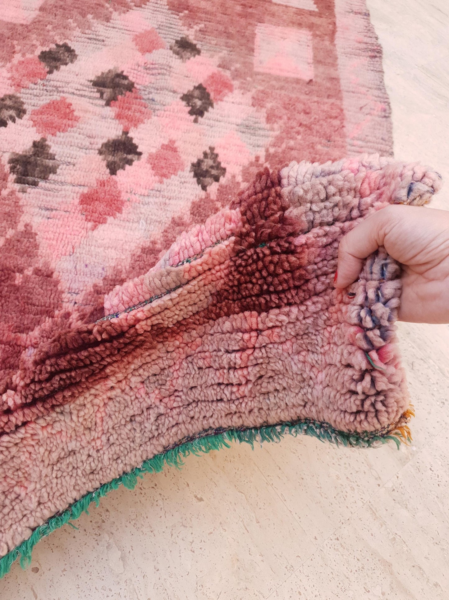 Vintage Moroccan Rug 3.5x8.5 Gorgeous Boujaad Blush Pink Brown rug, Beige Cream Hallway rug, Unique runner rug Authentic Berber Boujad rug