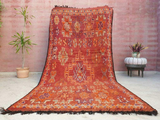 Majestic Vintage Moroccan Rug 5.3x10.3 Gorgeous orange purple Boujaad rug, antique berber carpet, handwoven boujad rug