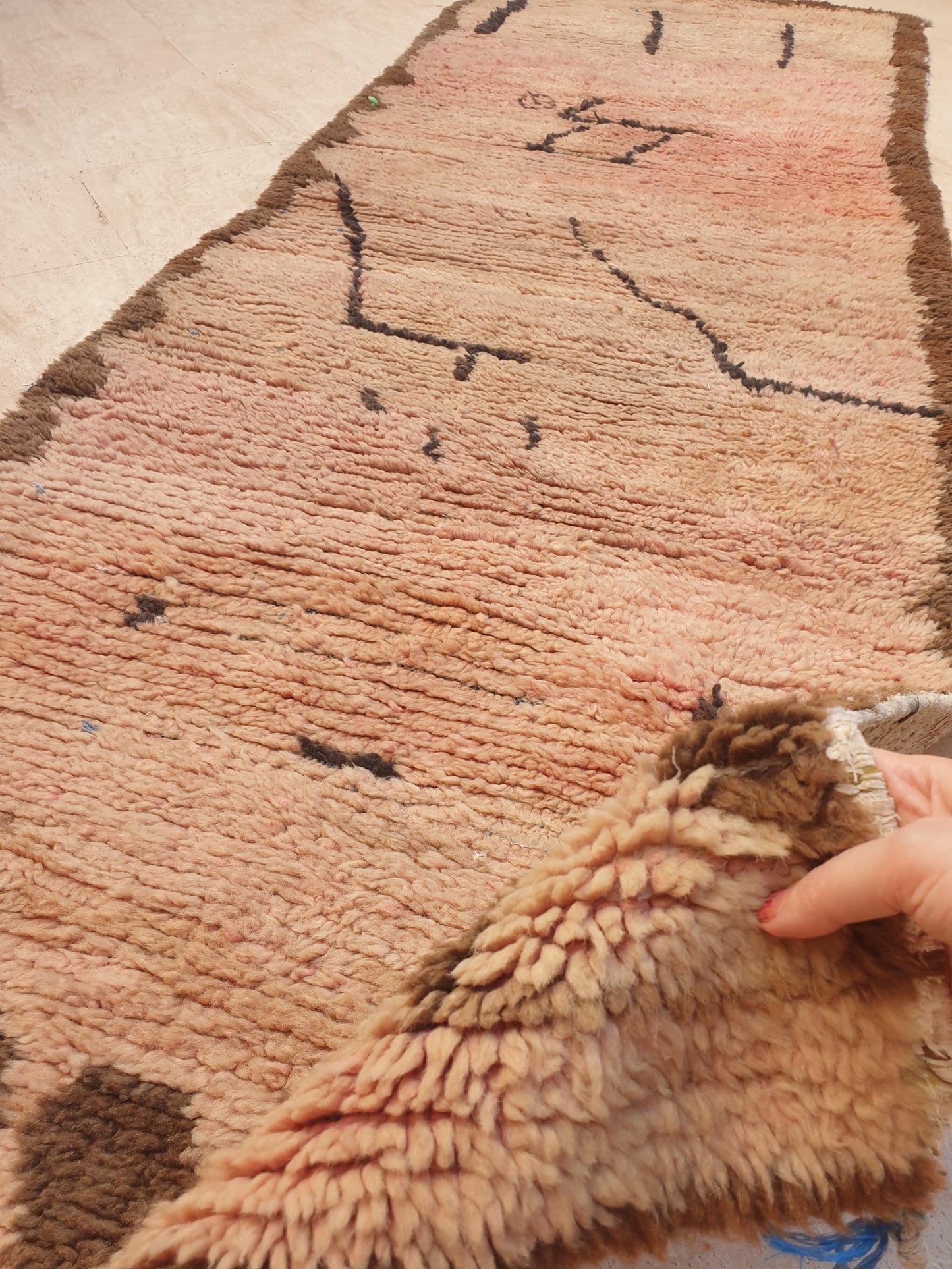 Vintage Moroccan Rug • 3.1x8.7 ft • vintage blush hues abstract Berber Runner • Wool on Boucherouite Base • earth tones  Hallway Rug •