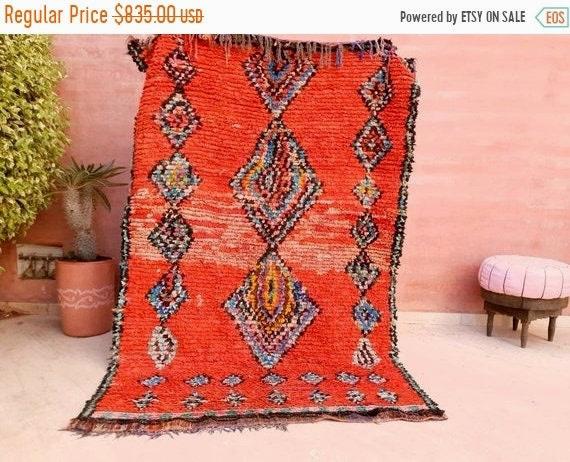 Vintage Moroccan Rug 5x7.7 Red bold vintage Boucherouite Rug, bedroom rug living room  hallway rug berber area rug