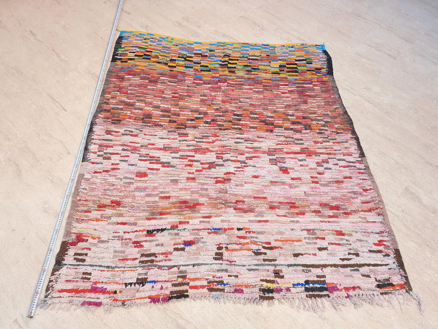 50% OFF CLOSING SALE Vintage Moroccan Rug 5.5x6.5 Stunning Checkered Boujaad Rug, blush berber rug, pink checkered Hallway Rug | accent rug