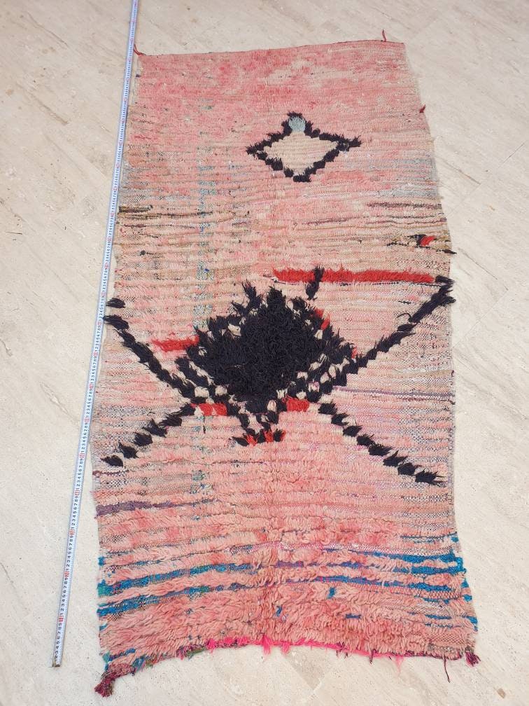 Vintage Moroccan Rug 3.4x6.7 Stunning Moroccan boujaad Rug blush pink rug Antique rug living room rug beni ourain rug