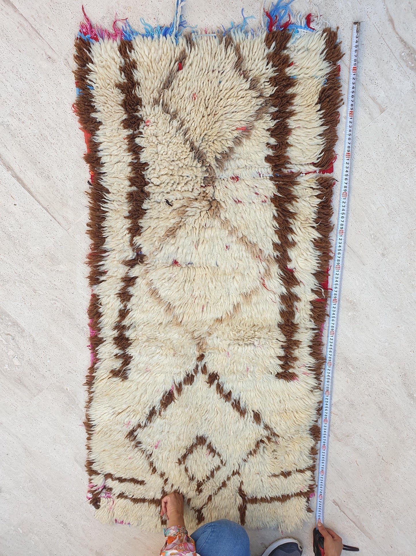 Vintage Moroccan rug 2.2x5 Gorgeous offwhite Beige  rug | Unique Authentic vintage azilal  rug boujaad rug