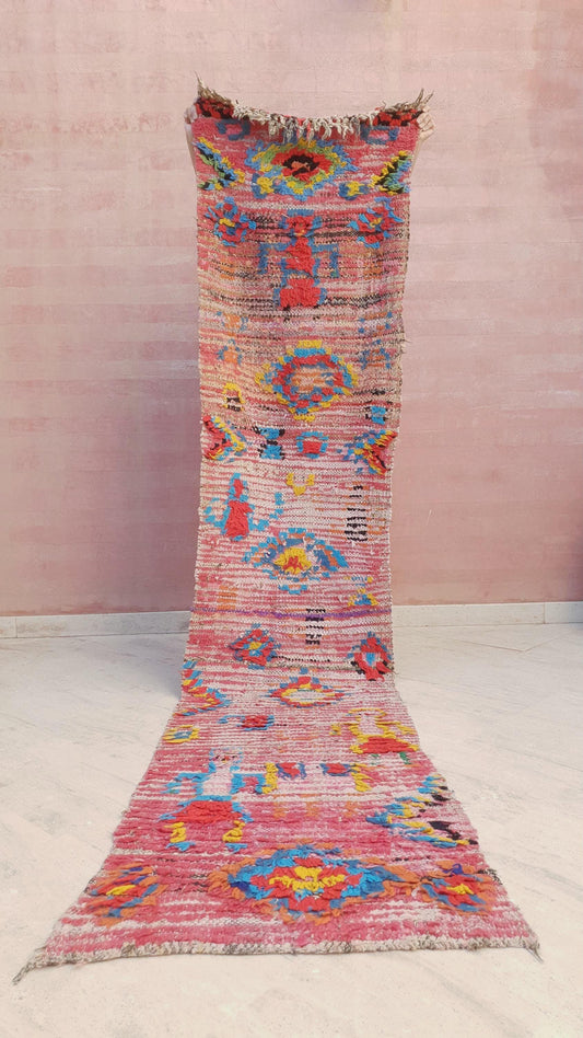 Vintage Moroccan rug 2x7.3 "Black Eyed Girl" Gorgeous Antique Runner Boujaad blush rug, colorful morrocan rug, hallway rug, boujad rug