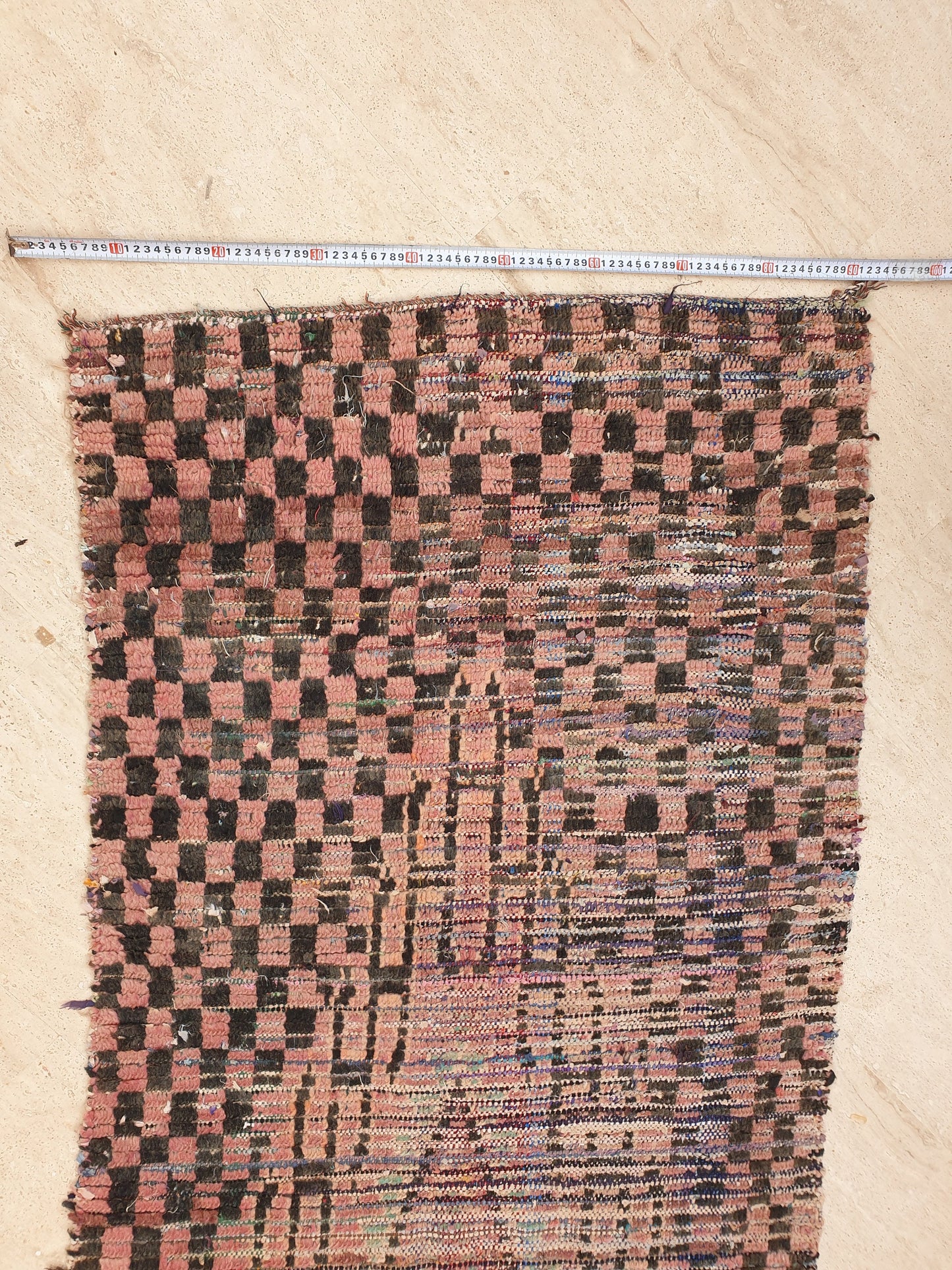 50% OFF CLOSING SALE Vintage Moroccan rug 2.9x7.6 Gorgeous Blush Brown Peach Pink Checkered rug | Boujaad hallway rug boujad rug
