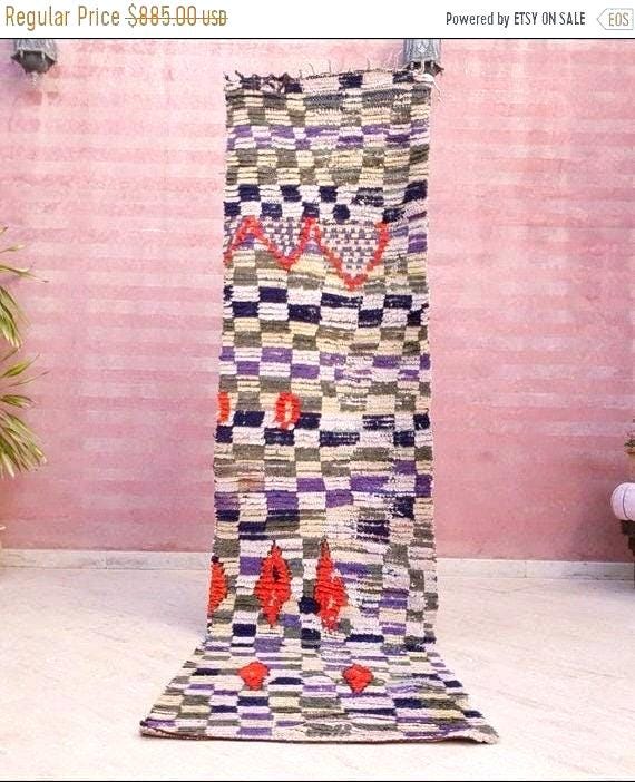 50% OFF CLOSING SALE Vintage Moroccan Rug 2.4x9.2  Stunning Boujaad rug Unique Boujad Runner Rug | Hallway rug | Purple moroccan runner  rug