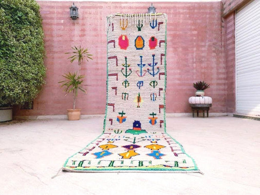 50% OFF CLOSING SALE Vintage Moroccan Runner Rug 3x10.5 Stunning colorful Azilal Rug, Abstract berber rug, artistic rug, boho accent rug