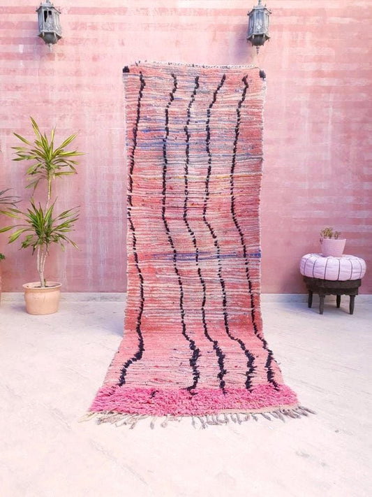 50% OFF CLOSING SALE Vintage Moroccan Rug 3.2x10 Gorgeous Pink boujaad runner rug blush pink berber runner rug boujad kitchen rug