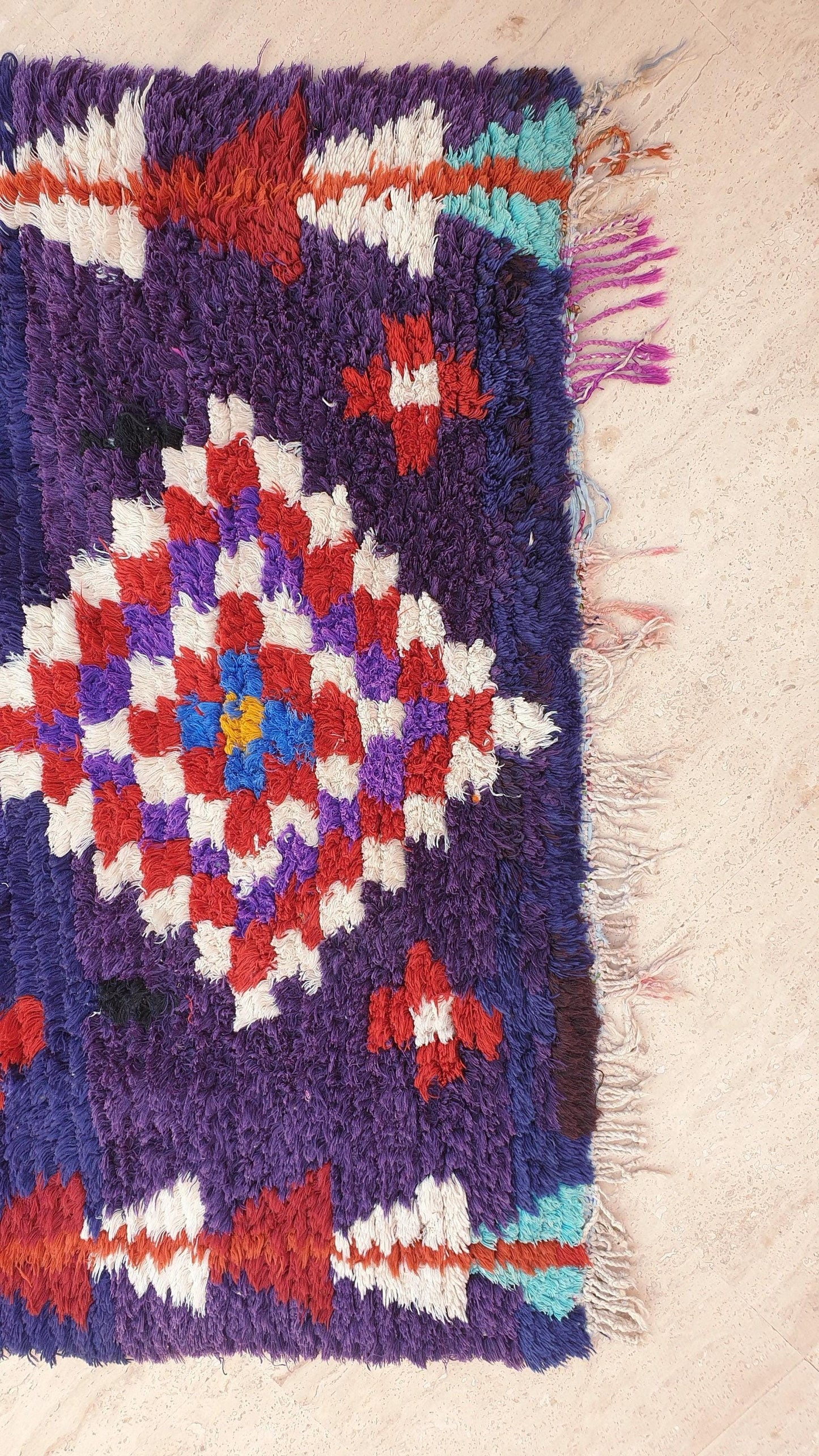 50% OFF CLOSING SALE Vintage Moroccan rug 3x7.8 Gorgeous blue purple Boucherouite Rug, hallway rug, geometric runner rug, blue boujaad rug