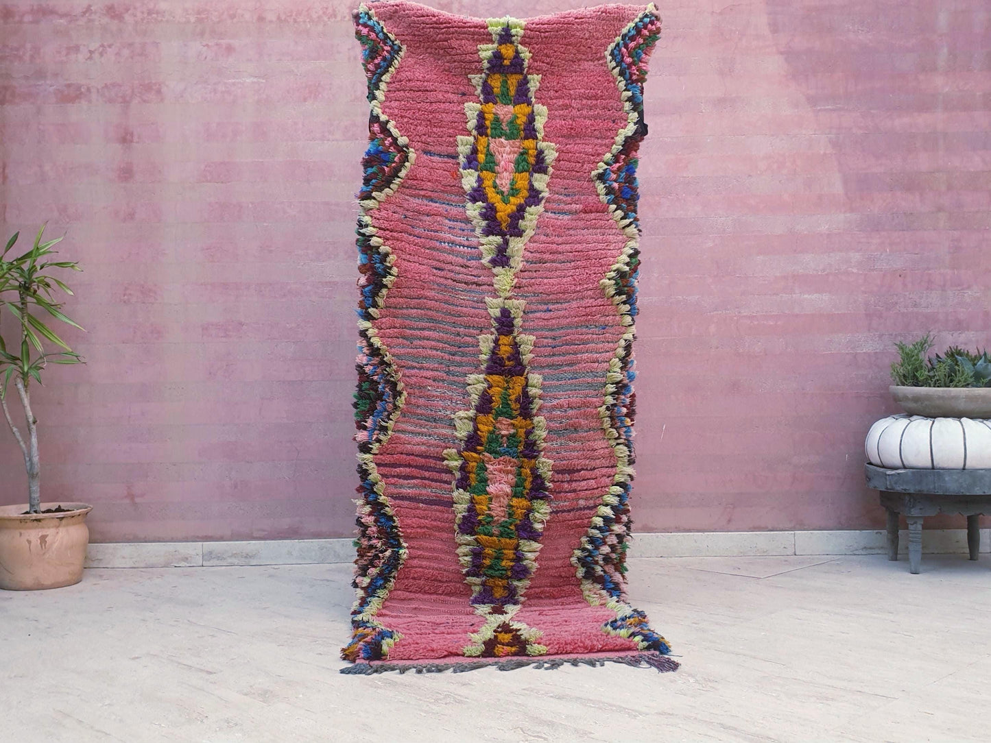 Gorgeous Moroccan rug 2.7x7.2 pink runner rug, Boujaad blush rug, colorful lovely boujaad rug, hallway rug, bedroom rug
