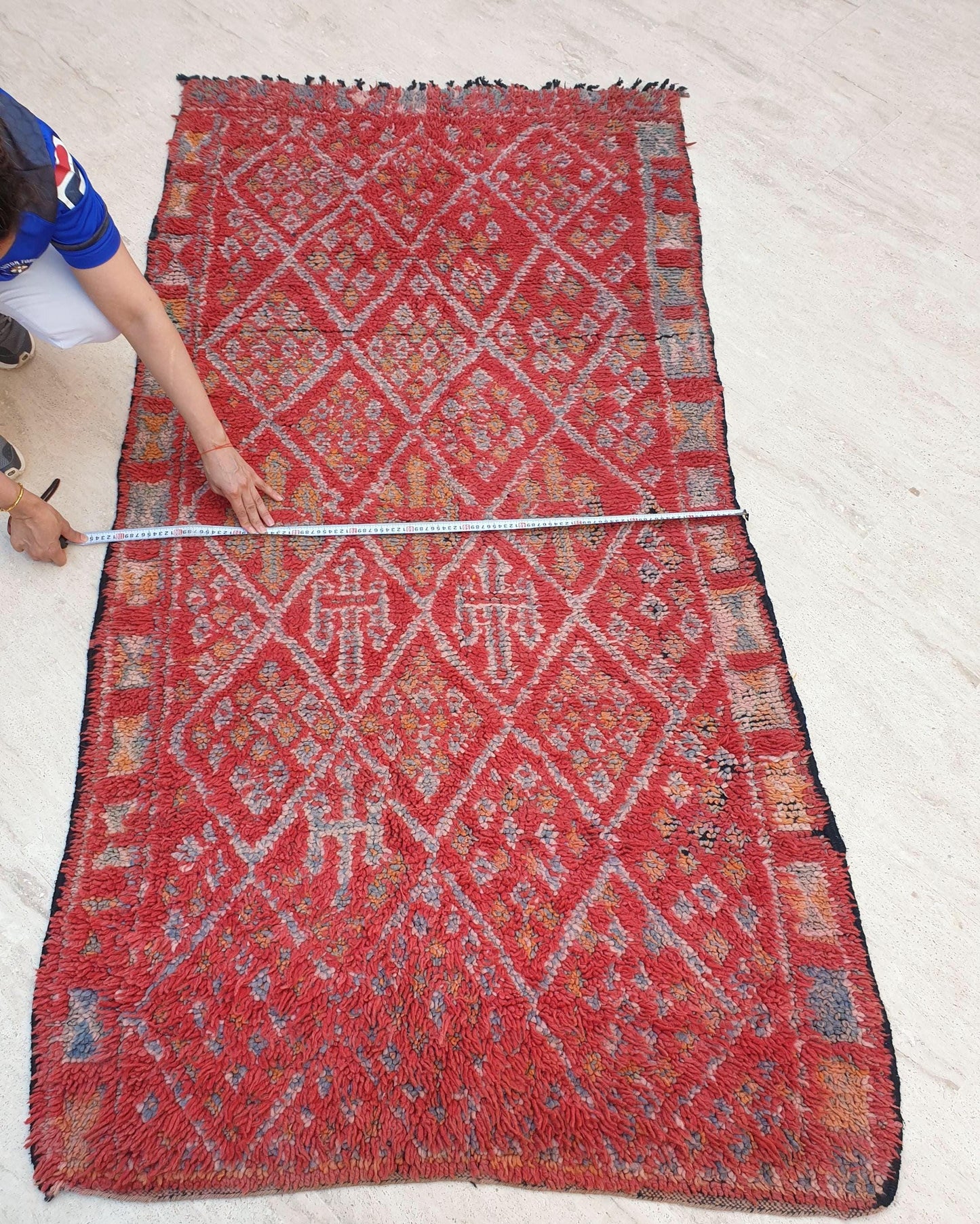 Gorgeous vintage Moroccan rug 3.7x7.5 Zayane Tribal rug, Berber area rug, blush red geometric rug