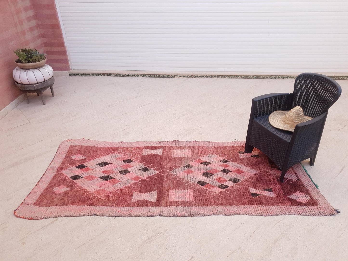 Vintage Moroccan Rug 3.5x8.5 Gorgeous Boujaad Blush Pink Brown rug, Beige Cream Hallway rug, Unique runner rug Authentic Berber Boujad rug