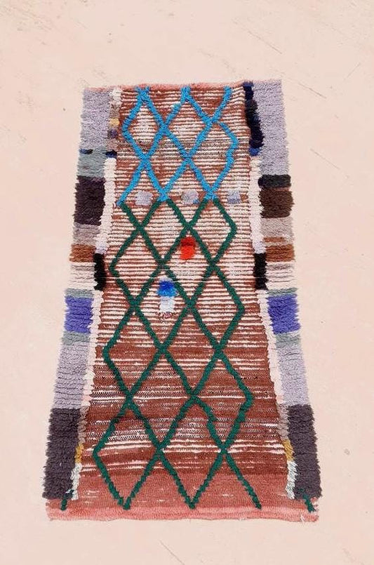 Vintage Moroccan rug 2.9x5.9 Stunning Unique Boujaad rug |  Unique Vintage Boujad Rug | Artistic bedroom Berber rug