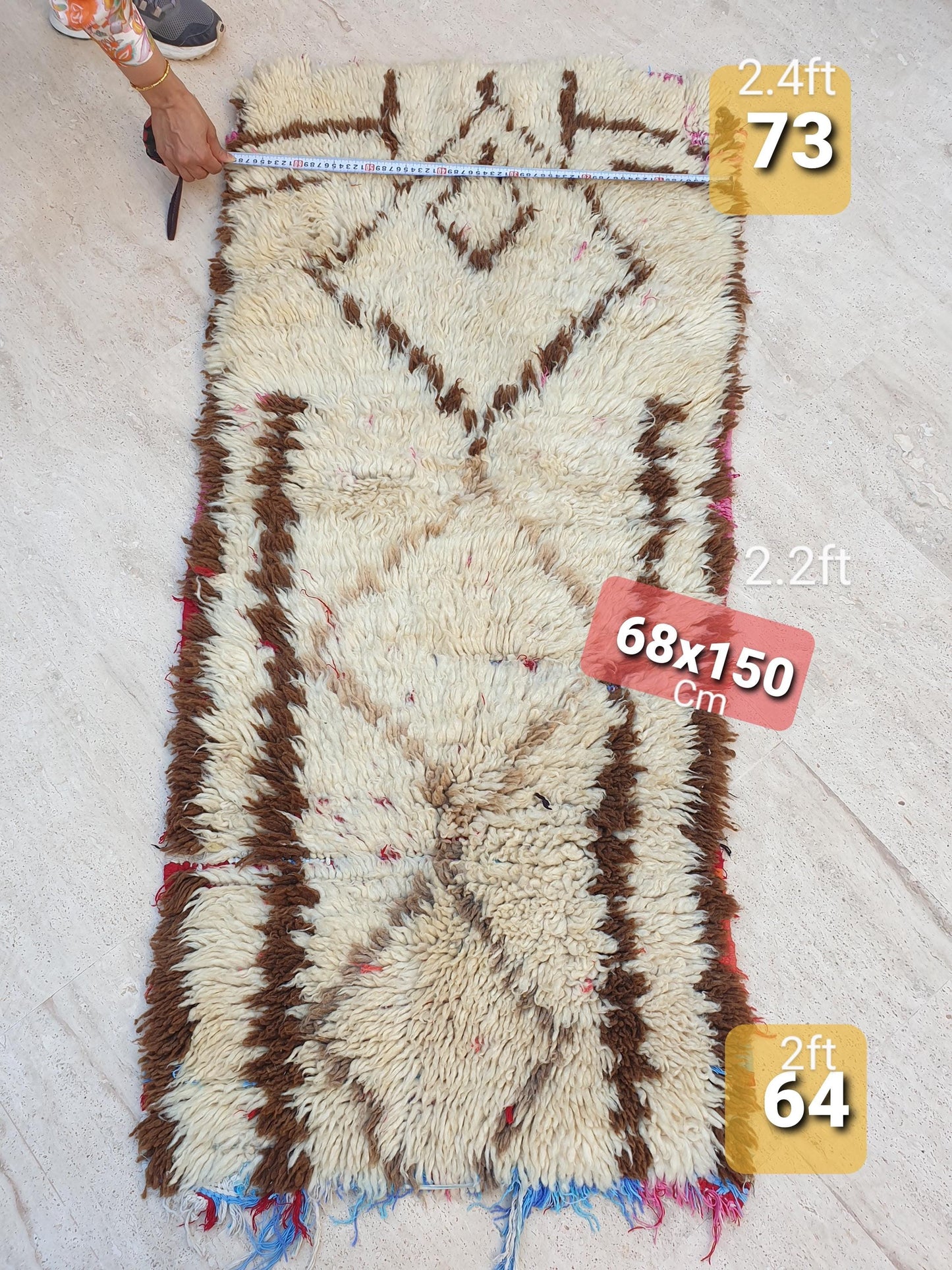 Vintage Moroccan rug 2.2x5 Gorgeous offwhite Beige  rug | Unique Authentic vintage azilal  rug boujaad rug