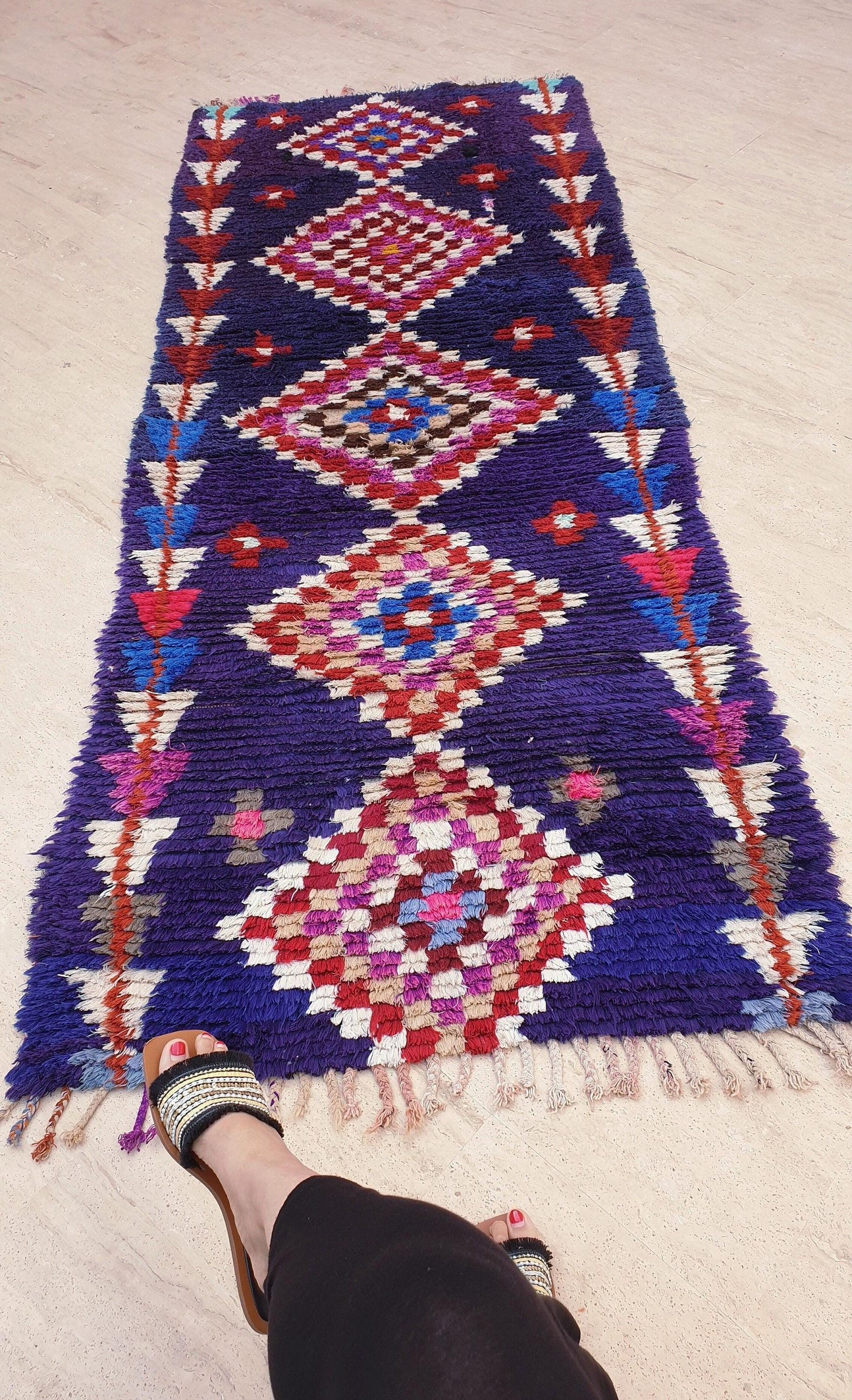 50% OFF CLOSING SALE Vintage Moroccan rug 3x7.8 Gorgeous blue purple Boucherouite Rug, hallway rug, geometric runner rug, blue boujaad rug
