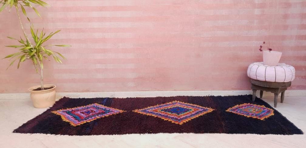 Vintage Moroccan Rug 3.7x9.2 Super Pretty Runner Rug | Boujaad Rug  | Berber Boucherouite Rug | Hallway Rug | Vintage Entry way Rug