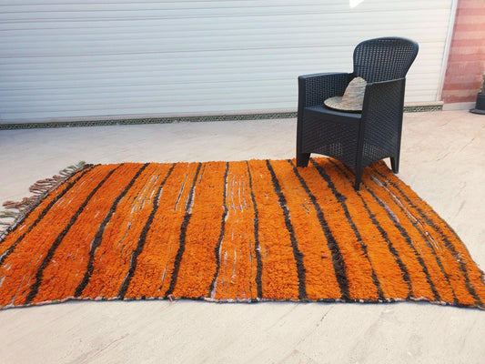50% OFF Vintage Moroccan Rug 5.5x7.5 Orange Fluffy boujaad rug, Colorful Beni Ourain Rug, Burnt Orange striped rug, Boho tribal rug