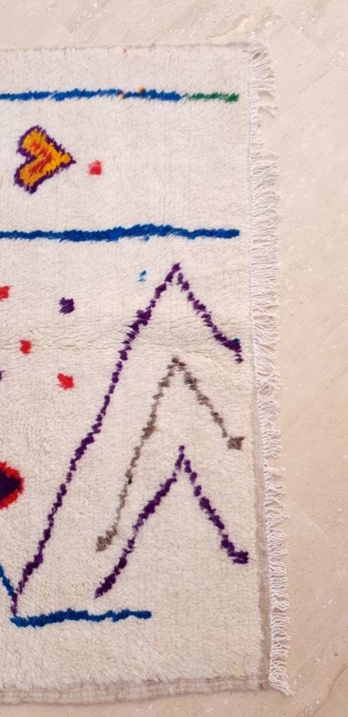 Finest Moroccan Rug 3.6x5 Soft Azilal Rug "Heart at Home" Authentic Berber carpet Nursery morrocan Rug Beni Ourain rug, living room rug