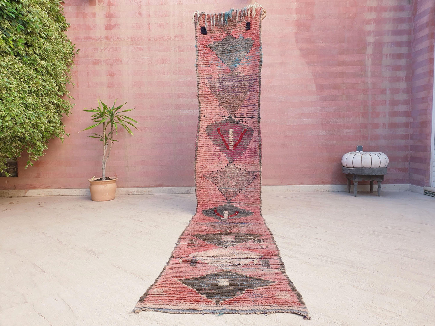 50% OFF CLOSING SALE Vintage Moroccan Rug 2.2x11.8 Stunning Moroccan boujaad Runner Rug, blush pink rug, long hallway rug Abstract carpet