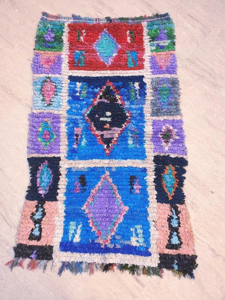 Vintage Moroccan Rug  Super Pretty Runner Rug 3.1x5.1 Boujaad Rug  | Antique Berber Boucherouite Rug  Vintage Accent Rug, Entry way Rug