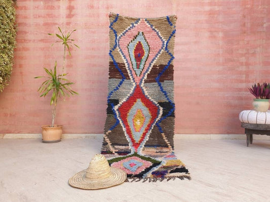 50% OFF CLOSING SALE Vintage Moroccan Rug 2.9x8.3 Gorgeous Colorful Boucherouite Berber Rug, Authentic unique tribal Abstract rug