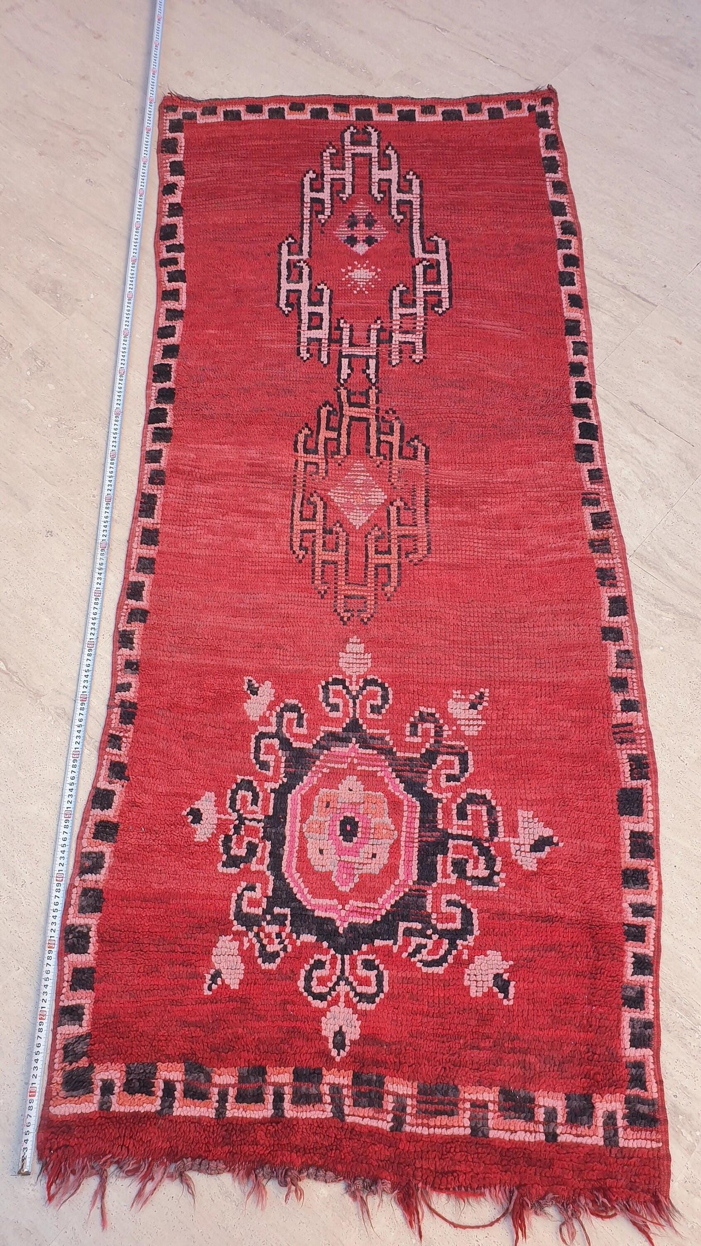 50% OFF CLOSING SALE Vintage Moroccan Rug 3.1x7.6 Gorgeous Unique Red Boujaad Statement Runner Rug, bedroom rug, Abstract accent rug