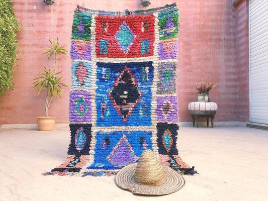 Vintage Moroccan Rug  Super Pretty Runner Rug 3.1x5.1 Boujaad Rug  | Antique Berber Boucherouite Rug  Vintage Accent Rug, Entry way Rug