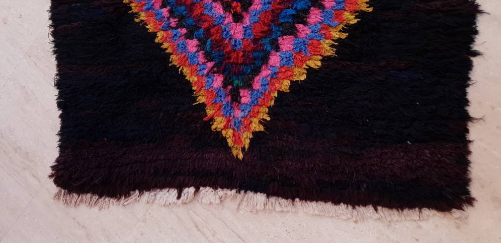 Vintage Moroccan Rug 3.7x9.2 Super Pretty Runner Rug | Boujaad Rug  | Berber Boucherouite Rug | Hallway Rug | Vintage Entry way Rug