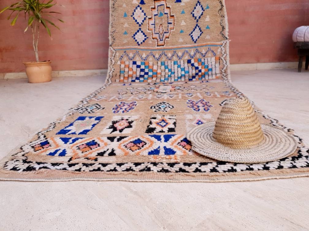 50% OFF CLOSING SALE Gorgeous Vintage Moroccan Rug 4.1x12.2 marvelous pastels beige rug Boujaad rug large berber rug