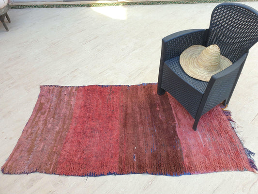 Vintage Moroccan Rug 3.2x6.2 Gorgeous Boujaad runner rug | Unique Terracota Coral Pink Accent Rug minimalistic Rug