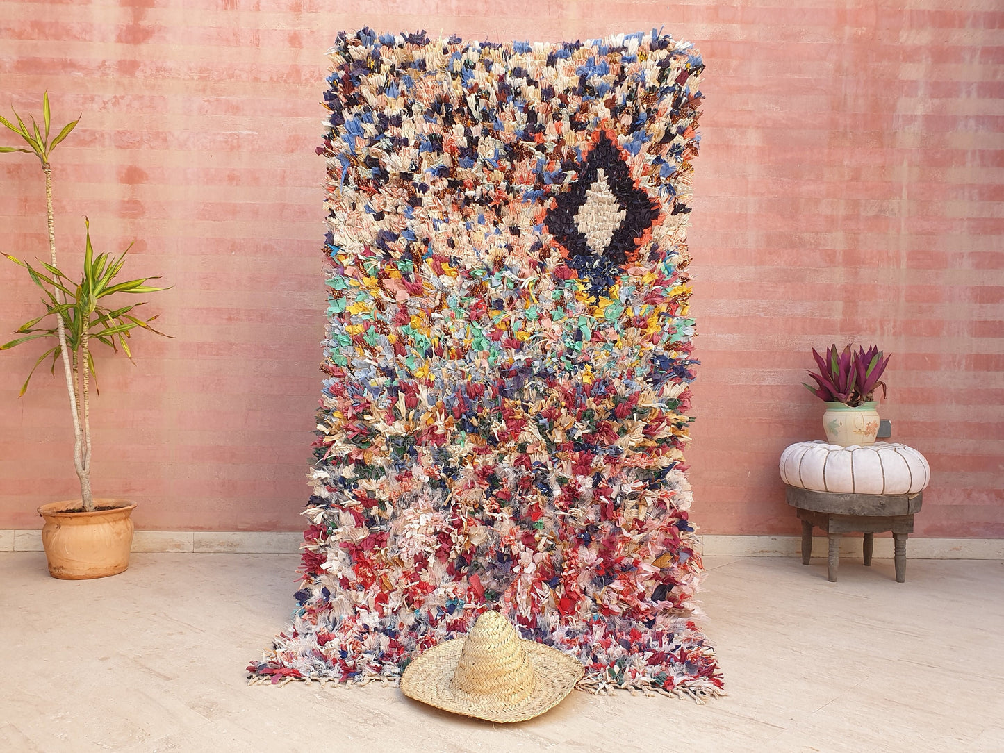 Gorgeous colorful Moroccan Rug 3.8x7.2 Starry Night Fun Tribal Rug, Boucherouite Rug, cheerful rag Berber Rug