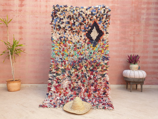 Gorgeous colorful Moroccan Rug 3.8x7.2 Starry Night Fun Tribal Rug, Boucherouite Rug, cheerful rag Berber Rug