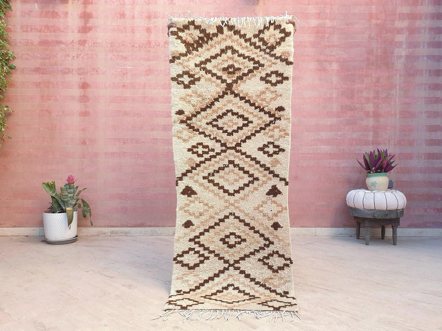 50% OFF CLOSING SALE Vintage Moroccan Rug 2.4x6.4  Gorgeous offwhite Beige rug |  geometric beige brown azilal  rug boujaad rug | entr