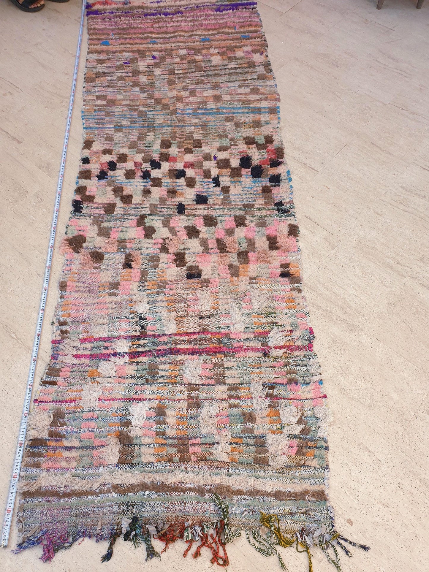 50% OFF CLOSING SALE Vintage Moroccan rug 3.3x10 Gorgeous Blush earth tones Checkered rug | Pinl Brown Boujaad rug, boujad statement piece