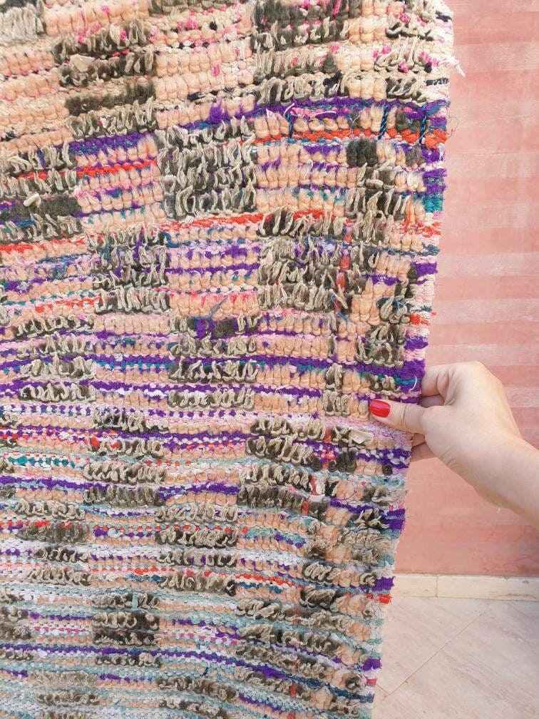 Vintage Moroccan Rug 4.2x7.1 Gorgeous Blush Checkered Boujaad Rug | living room rug | Purple Peach checkered Area Rug