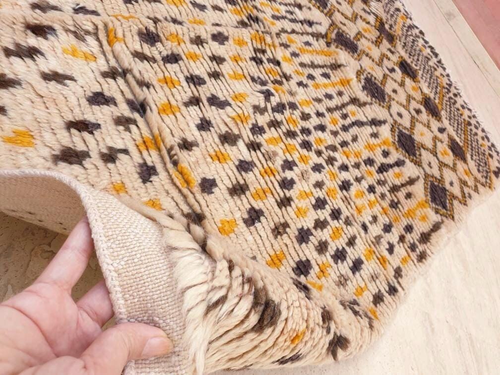 50% OFF CLOSING SALE Vintage Moroccan Rug 4x7 Stunning  Azilal Rug Mustard Brown Cream Berber Rug | Unique Tribal rug | wool bedroom rug