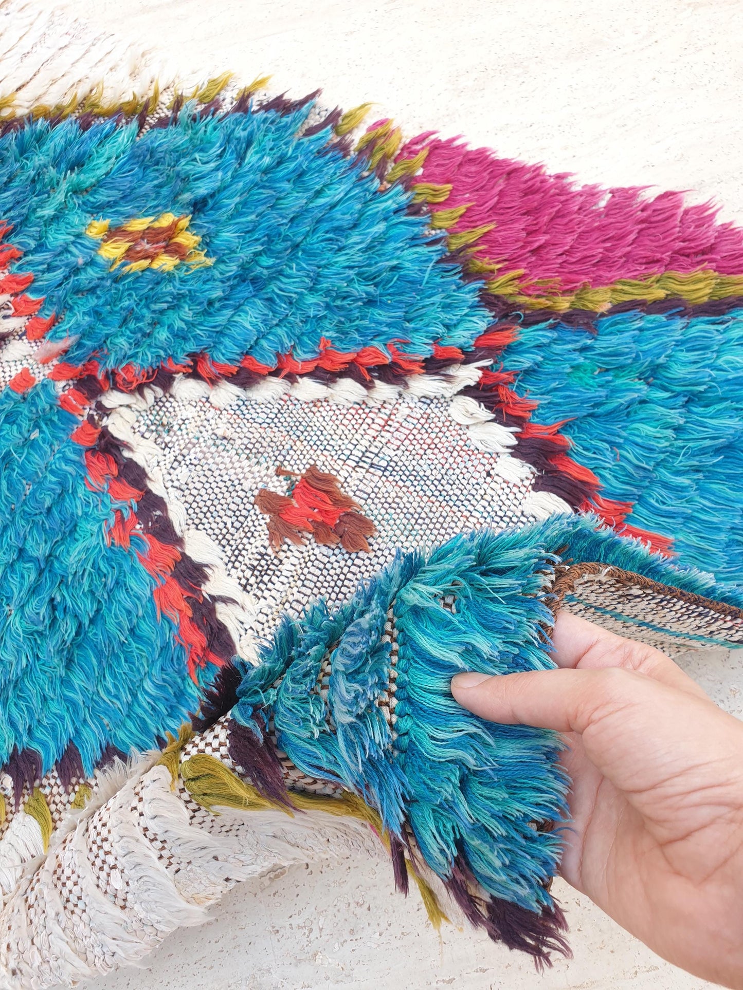 Gorgeous Moroccan vintage runner rug 2.2x9.5 teal blue rug boucherouite berber rug