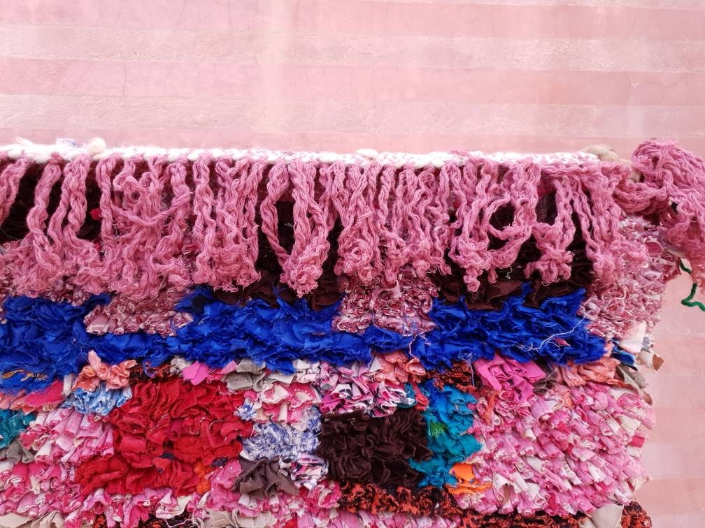 Gorgeous Moroccan Runner Rug 3.3x7.6 Super Pretty Boucherouite rug, Abstract Colorful Hallway rug Artistic Rug Authentic Antique Rug