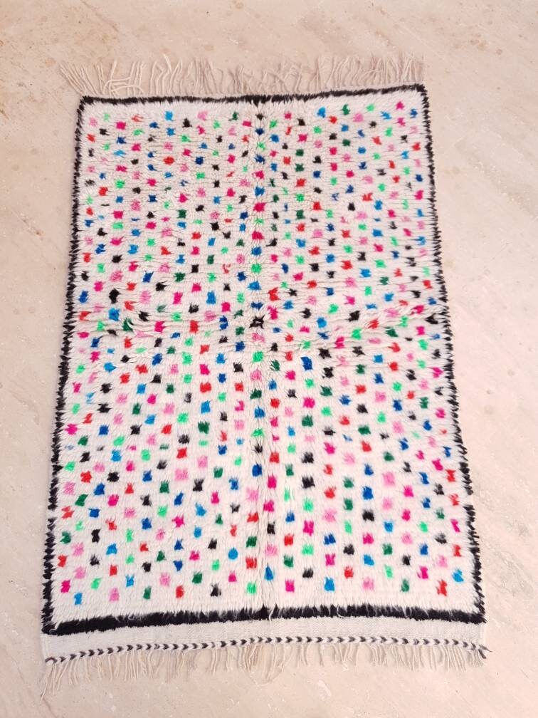 Finest Moroccan Rug 3.2x4.8 Soft Azilal Rug "Confetti" Authentic Berber carpet Nursery morrocan Rug Beni Ourain rug, living room rug